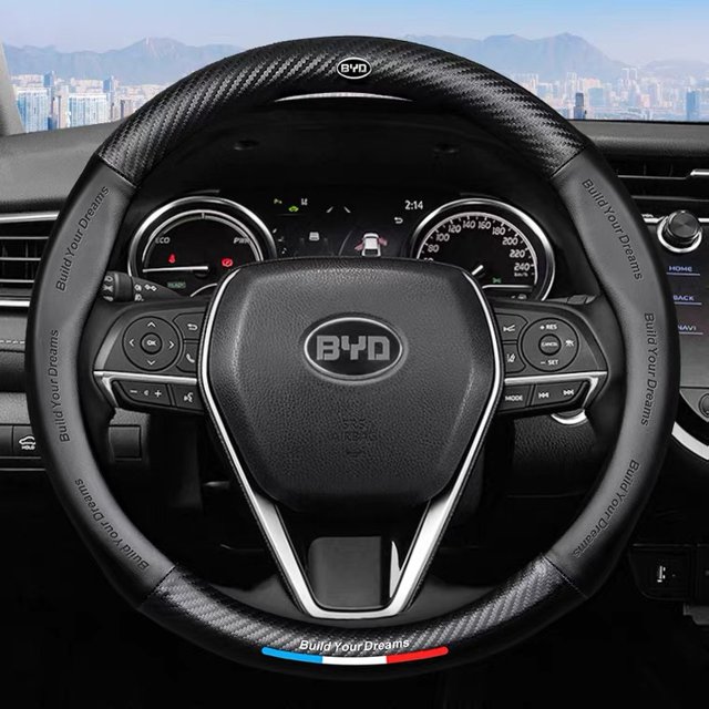 Funda de volante de cuero con logotipo de automóvil en relieve de fibra de carbono Funda de volante de cuero con logotipo de automóvil en relieve 3D