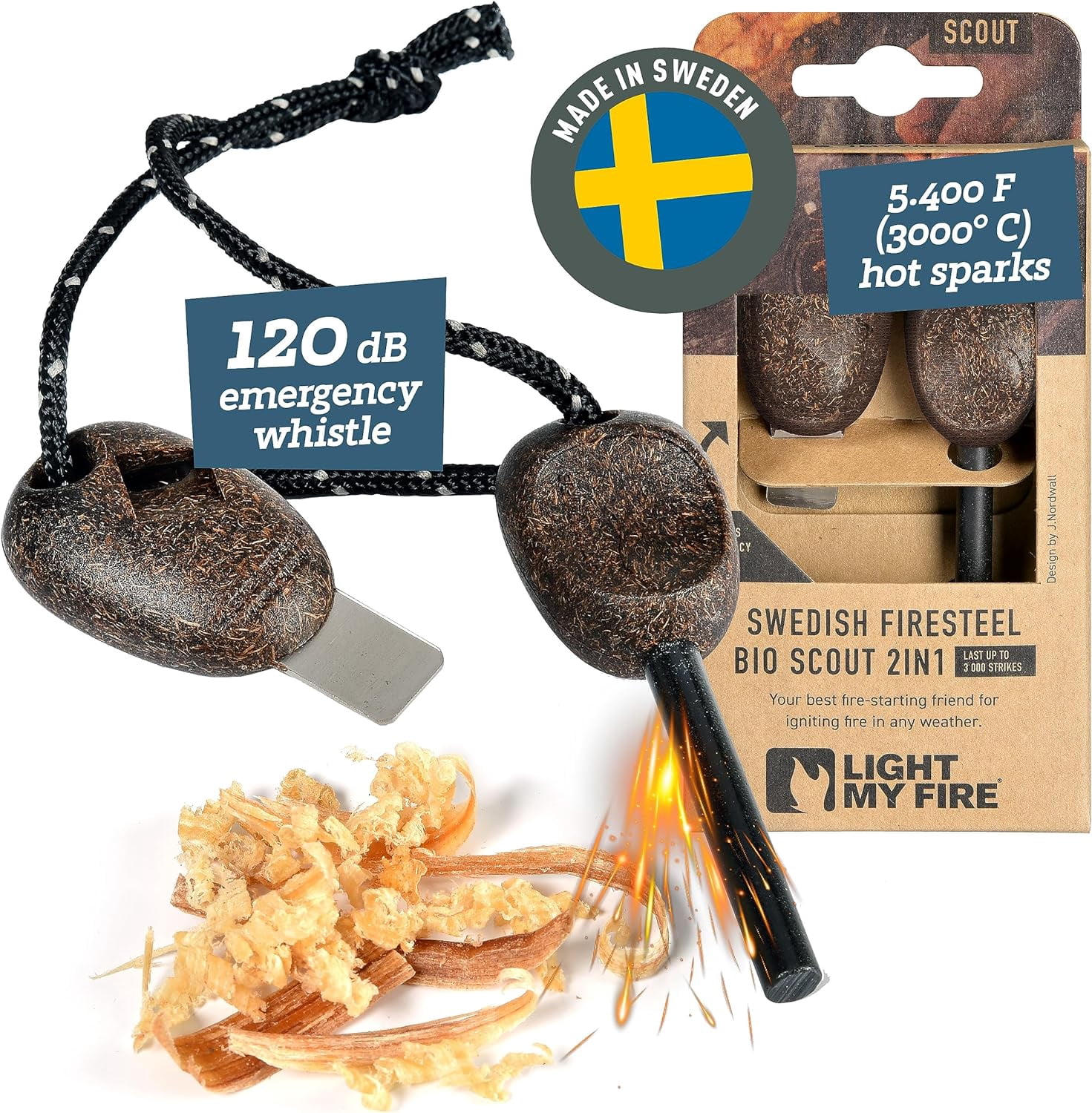 Flint Fire Starter Ferro Rod Survival Tool Scout — Fire Steel Bushcraft Gear — Flint and Steel Magnesium Fire Starter Kit — 2-in-1 Fire Starters for Campfires — 3,000 Strikes
