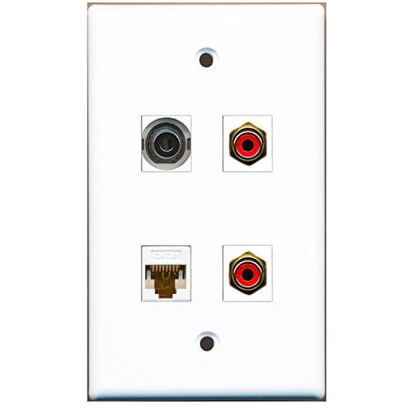 RiteAV - 2 Port RCA Red 1 Port 3.5mm 1 Port Cat6 Ethernet White Wall Plate