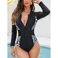 thumbnail image 3 of Women's One Piece Rashguard Swimsuit Zip Front Surfing Shirt Sun Protection, 3 of 7