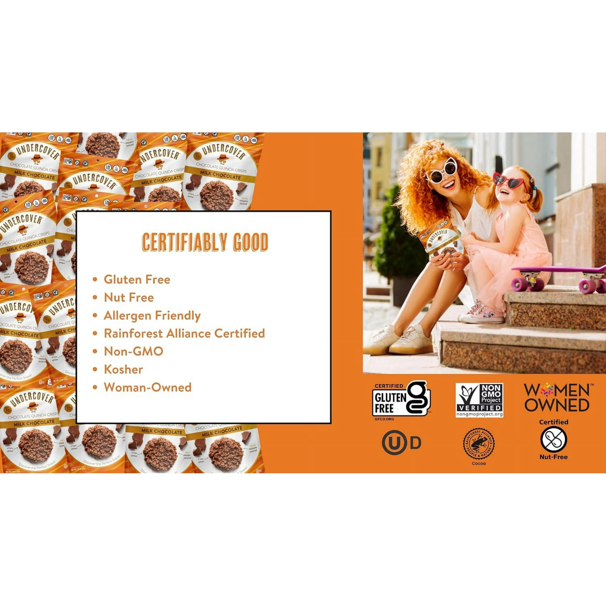 Undercover Snacks Chocolate Quinoa Crisps Gluten Free Non GMO Dark Chocolate + Sea Salt  3 oz  Pack of 3