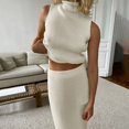 thumbnail image 2 of Duoif High Neck Tank Tops for Women Green Two Piece Set French Style Can Be Both Sweet and Knitted High Neck Vest and Half Skirt Set Womens Summer Tops Beige L, 2 of 8