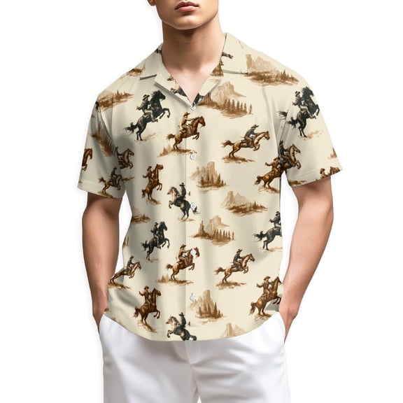 Netecom Vintage Cowboy Hawaiian Shirt for Men, Western Rodeo Style, Tropical Summer Beach Button Down Short Sleeve Shirts, S-5XL