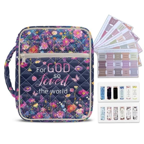 Pzuqiu Colorful Flower Bible Cover Case for Women Large Capacity Book Carrying Case Bible Study Supplies Accessories with Tags&Bookmark Scripture Cases Church Bag Protective