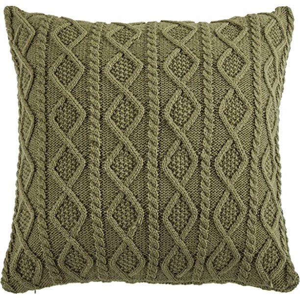 HiEnd Accents Cable Knit Euro Sham, 26x26 Green