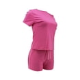 thumbnail image 4 of VISgogo Conjunto de 2 piezas para mujer, camiseta de manga corta con cuello redondo de color sólido, pantalones cortos de cintura elástica a juego VISgogo moda, 4 of 6