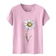 thumbnail image 4 of Women's Daisy Floral Tops Crewneck Short Sleeve Casual Summer T Shirts Flower Print Loose Fit Tees (XL, Pink 1), 4 of 5