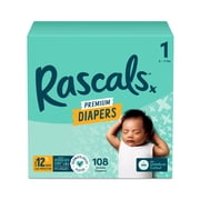 Rascals Premium Absorbent Baby Diapers Size 1, 108 Count