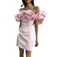 thumbnail image 4 of VISgogo, vestido de tubo de verano para mujer, minivestido ajustado con hombros descubiertos y volantes de Color sólido para mujer VISgogo  moda, 4 of 6