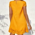 thumbnail image 6 of Ygbgbb Womens Summer Dresses Round Neck Solid Color Mini Dresses Cut Out Hem Pleated Waist A-Line Beach Dresses Cap Sleeve Dresses Yellow S, 6 of 7