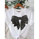 thumbnail image 2 of Women'S Casual Crew Neck T-Shirt with Sparkling Black Bow Print, Short Sleeve, Regular Fit, Spring/Summer Top, Tee, 2 of 5