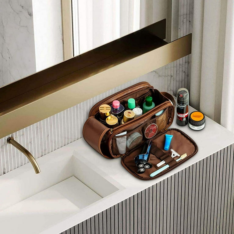 Toiletry Bag for Men, Large Travel Shaving Dopp Kit Water-resistant Bathroom  Toiletries Organizer PU Leather Cosmetic Bags 