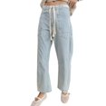 thumbnail image 2 of Women'S Patchwork Design Jeans Loose Straight Drawstring Pants Sky Blue M, 2 of 7