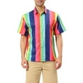 thumbnail image 1 of INSPIRE CHIC Men's Summer Vertical Stripe Print Short Sleeve Button Down Shirts M Multicolor Pink, 1 of 6