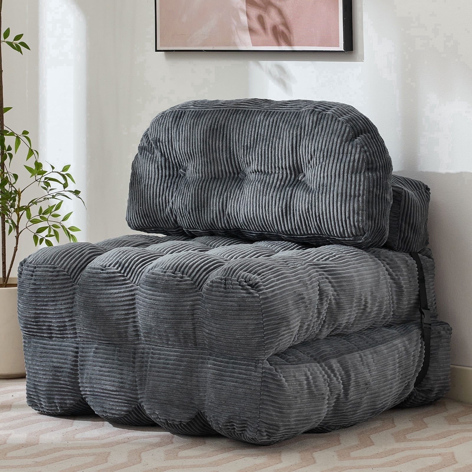 JONPONY Folding Sofa Bed, Convertible Sleeper Chair Couch with Pillow, Foldable Mattress Futon with Back Support, Portable Sleeper Chair Bed Comfort Floor Sofa for Living Room Bedroom, Single, Grey