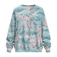 thumbnail image 4 of Xoenoiee Cherry Blossom Print Women Oversized Crewneck Sweatshirt Long Sleeve Pullover Tops Casual Loose Workout Shirt Outerwear with Pockets, Size 3XL, 4 of 7