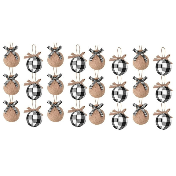 Christmas Tree Ornaments, 24 Pcs 2-1/2 Inches White Black Check Plaid Stitching Burlap Decorations