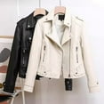 thumbnail image 2 of Women Jacket Faux Leather Smooth Surface Turn-down Collar Zip-up Zipper And Rivet Decor Long Sleeves Motorcycle Coat Travel Outerwear, 2 of 7