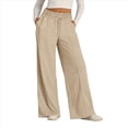thumbnail image 2 of Pantalones Deportivos de Pierna para Mujer, Holgados, con Cordón Elástico, de Cintura Alta, Estilo Palazzo. Caqui XXL, 2 of 5