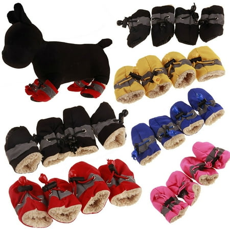 Walbest 4PCS Dog Boots Paw Protector  Anti-Slip Winter Dog Shoes with Reflective Straps for Small Medium Dogs