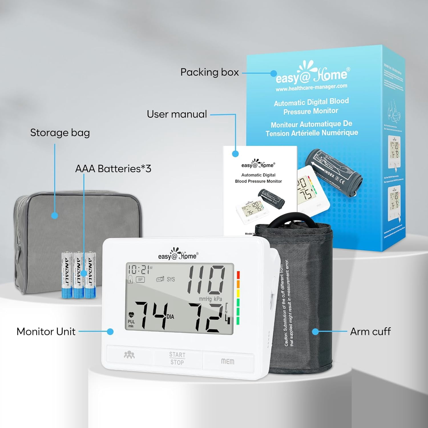 Easy@Home EBP-073 Adjustable Large Cuff Arm Blood Pressure Monitor