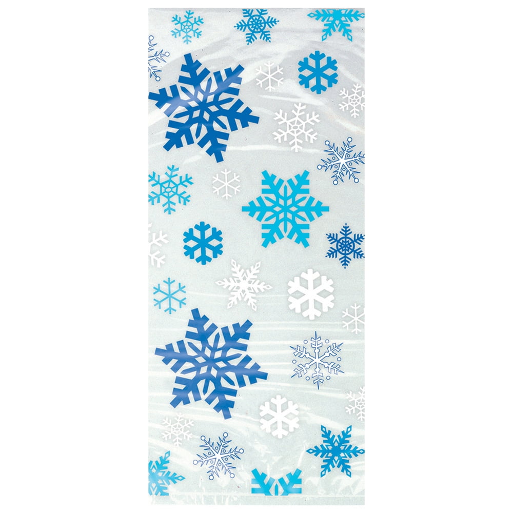 12 BLUE SNOWFLAKE CHRISTMAS XMAS CELLOPHANE TREAT FAVOUR BAGS FROZEN CELLO BAG 