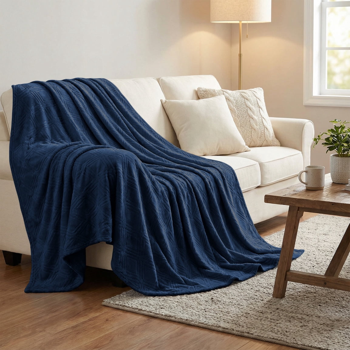 Superior Alaska Diamond Fleece Blanket 50" x 60", Lightweight Soft Bed Blankets, Throw Size, Navy Blue