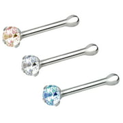 Set of 3 Nose Rings: 22g Sterling Silver CZ Simulated Diamond Micro Nose Studs