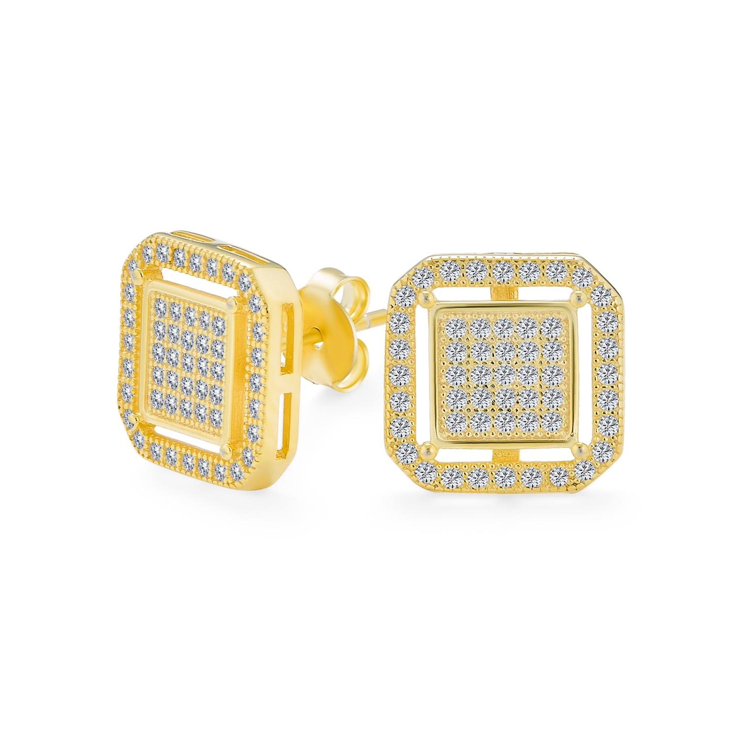 18K Gold Flooded Out Iced Simulate Diamond Micro pave AAA Earring Stud Square 