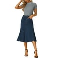 thumbnail image 2 of MODA NOVA Casual Denim Skirt for Junior's High Waisted A-Line Flared Midi Skirts, 2 of 5