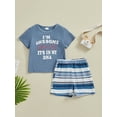 thumbnail image 3 of Musuos Little Boys 2 Piece Outfits 18 24M 3 4 5 6Y Letter Print Short Sleeve T-Shirt and Elastic Striped Shorts Set Summer Clothes for Toddler, 3 of 10
