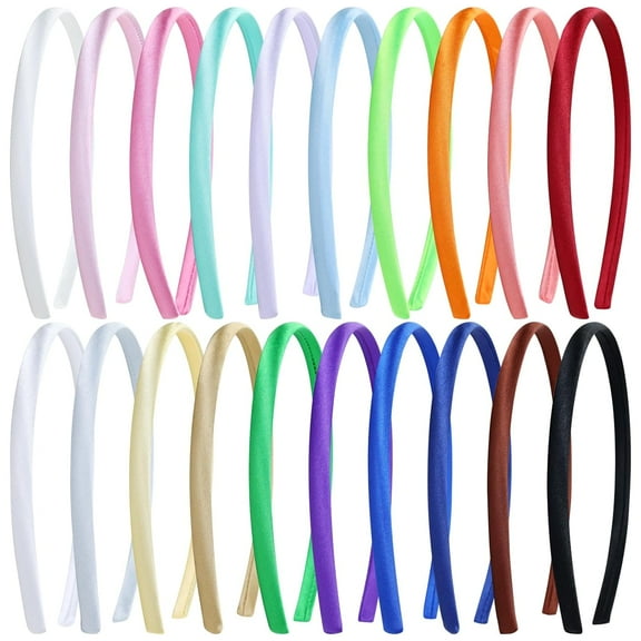 20 Pack Candy Thin Plastic Headbands for Kids Girls, Rainbow Colorful Skinny Plain Basic Headbands, DIY Satin Covered Blank Headbands for Crafting, 1CM Width Craft Headbands