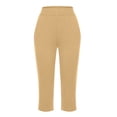 thumbnail image 4 of Pull On Capris for Women Dressy Casual Stretch Lightweight Capri Elastic High Waist Lounge Pants 2026 Summer Khaki XL, 4 of 8