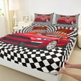thumbnail image 3 of Manfei Red Racing Car Bed Sheets Set Twin Size, Checkered Flag Bedding Twin Size, Extreme Sports Twin Sheet Sets, Microfiber Bedroom Decoration, 3-Piece, 3 of 7