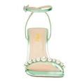 thumbnail image 4 of FSJ Women Gorgeous Pearl High Heels Sandals Square Open Toe Ankle Strap with Rhinestones Buckle Pump Bridal Wedding Dressy Shoes Size 10.5 Green, 4 of 5