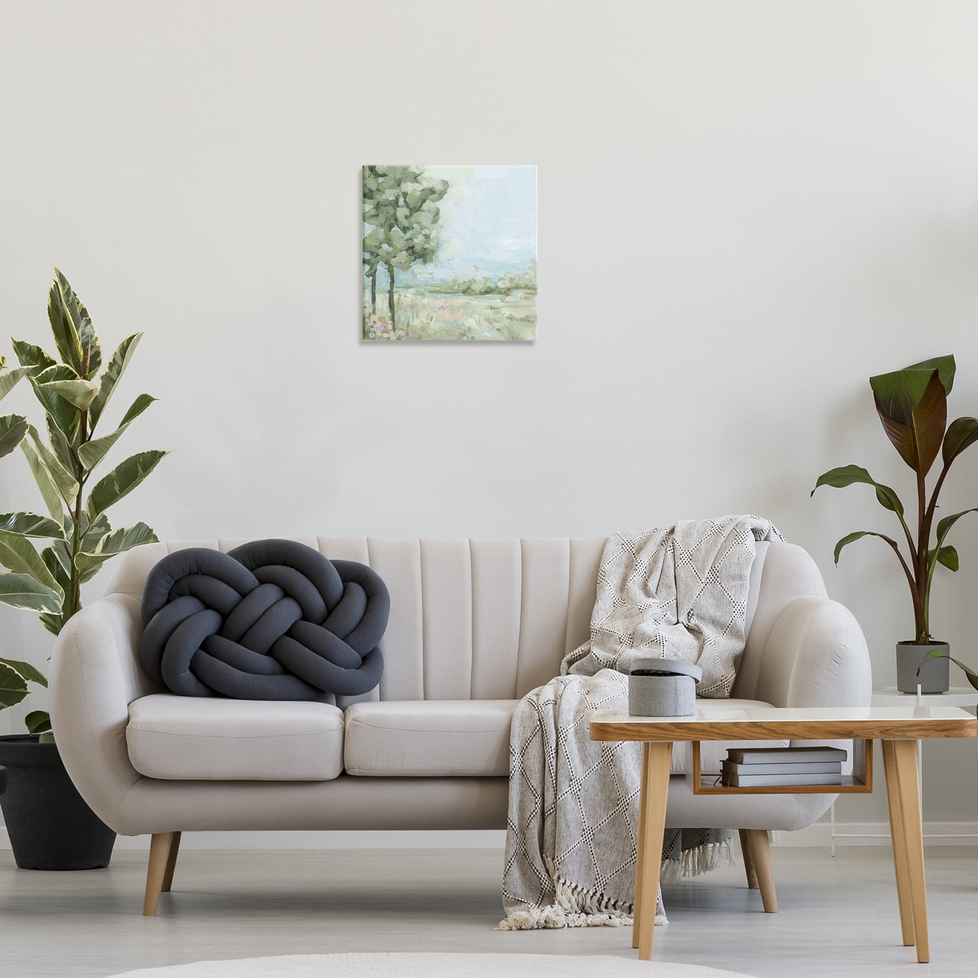 Stupell Industries Looming Tree by Field Landscape & Nature Painting Wrapped Canvas Art Print Wall Art, 17 x 17