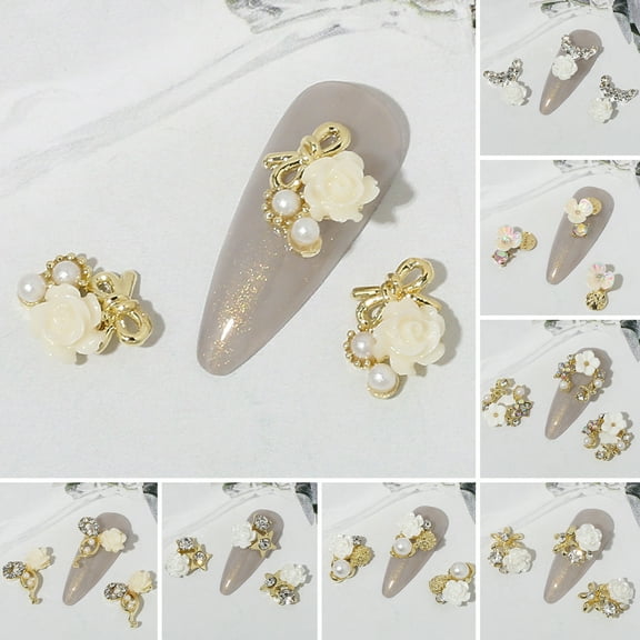 dianhelloya Nail Art Supplies 10Pcs Nail Ornament Three-dimensional Shining Easy Paste Gloss DIY Sparkling Camellia Nail Charm Manicure Designs Nail Salon Supply