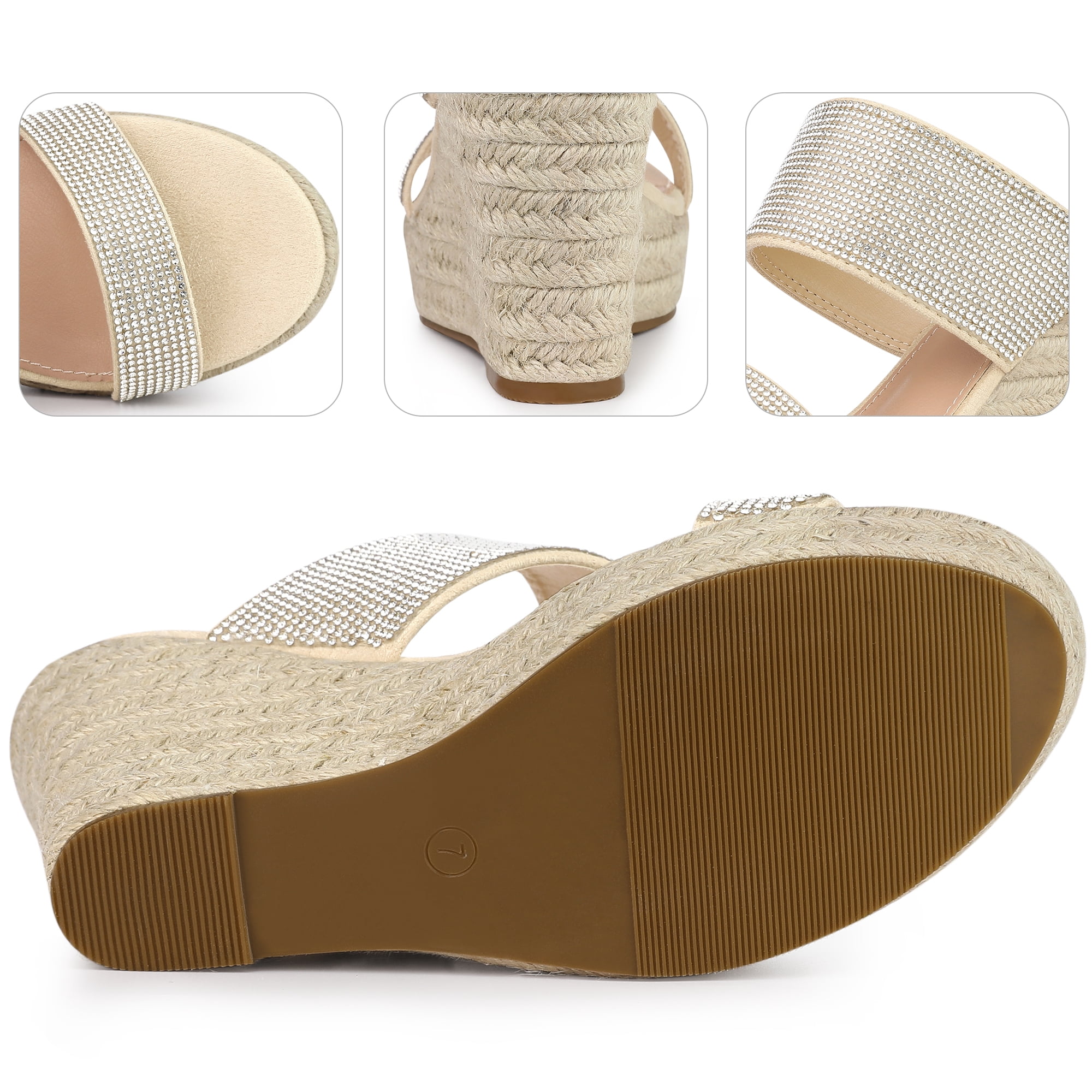 Unique Bargains Women's Platform Rhinestones Espadrille Wedge Sandals