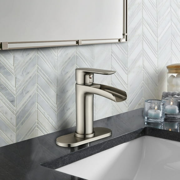 PROOX Single Handle Waterfall Spout Sink Faucet with Drain Assembly