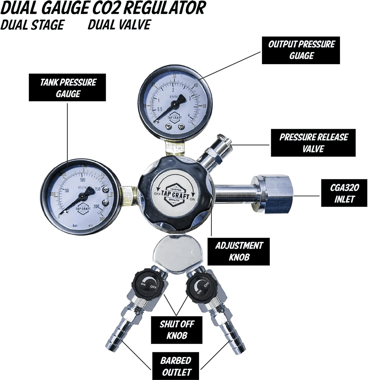 Tapcraft Co2 Regulator Dual Gauge Heavy Duty & Wye Splitter Draft Beer Homebrew Kegerator