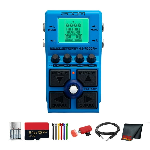 Zoom MS-70CDR  Multi-FX Pedal   Microfiber Cleaning Cloth Bundle With 4x AA Batteries With Charger   Balanced Interconnect 1/4 inch TRS to Same Cable