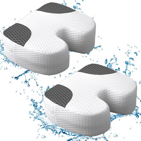 2 Pcs Hot Tub Booster Seat for Adult, 15 x 12 x 5 Inch Weighted Booster Seat Quick Dry Pillow with 3D Air Mesh Cover Micro Dot Non Slip Bottom Accessory for Indoor Outdoor(White and Grey)