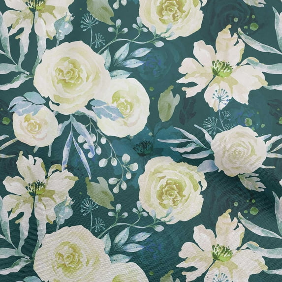 oneOone Viscose Chiffon Teal Green Fabric Leaves & Clover Dress Material Fabric Print Fabric By The Yard 42 Inch Wide