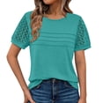 thumbnail image 2 of ClodeEU Women's Crew Neck Short Sleeve T-Shirt,Casual Solid Color Top with Textured Mesh Sleeves Mint Green,Women's Plus L, 2 of 5
