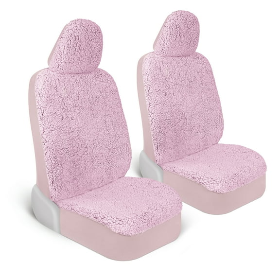 Carbella Plush Sherpa Fleece Car Seat Covers, 2 Pack Pink Seat Cover for Cars with Soft Cushioned Touch, Cute Automotive Interior Protector for Trucks Van SUV