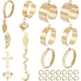 thumbnail image 1 of 1 caja de 6 juegos de 32 anillos de acero inoxidable en blanco con dijes colgantes de metal dorado con forma de corazón, hoja y luna, anillos abiertos ajustables, 1 of 6