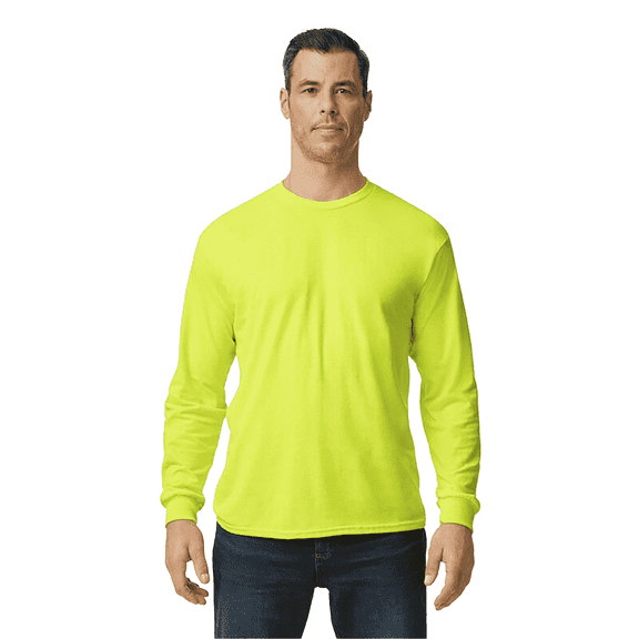Gildan High Visibility Safety T-Shirt for Men 5.3oz Hi Vis Long Sleeve Work Shirt Safety Green Tee S