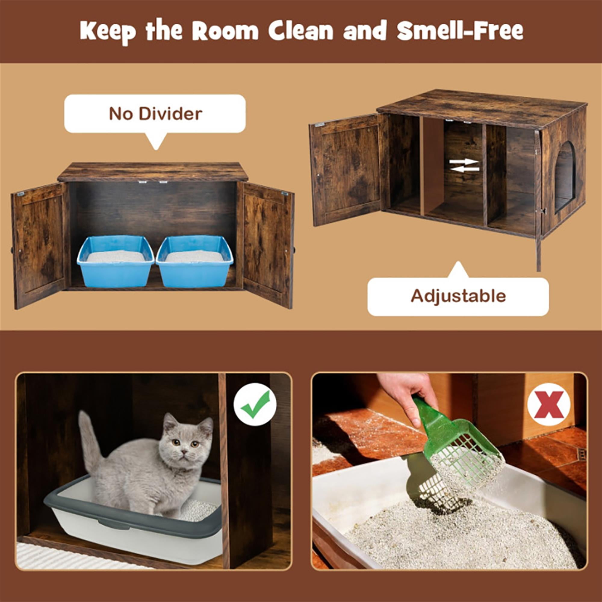 Kadyn 31" Hidden Cat Litter Box Enclosure Furniture with Divider, Wood Cat House Washroom Cabinet Fit for Most of Cat and Litter Box, Brown