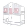 thumbnail image 6 of Bunk Bed, House Bunk Bed Twin over Twin with Roof Safety Guardrails and Ladder, Bunk Beds  with Window, Window  Box, Door, Pink+White, 6 of 9