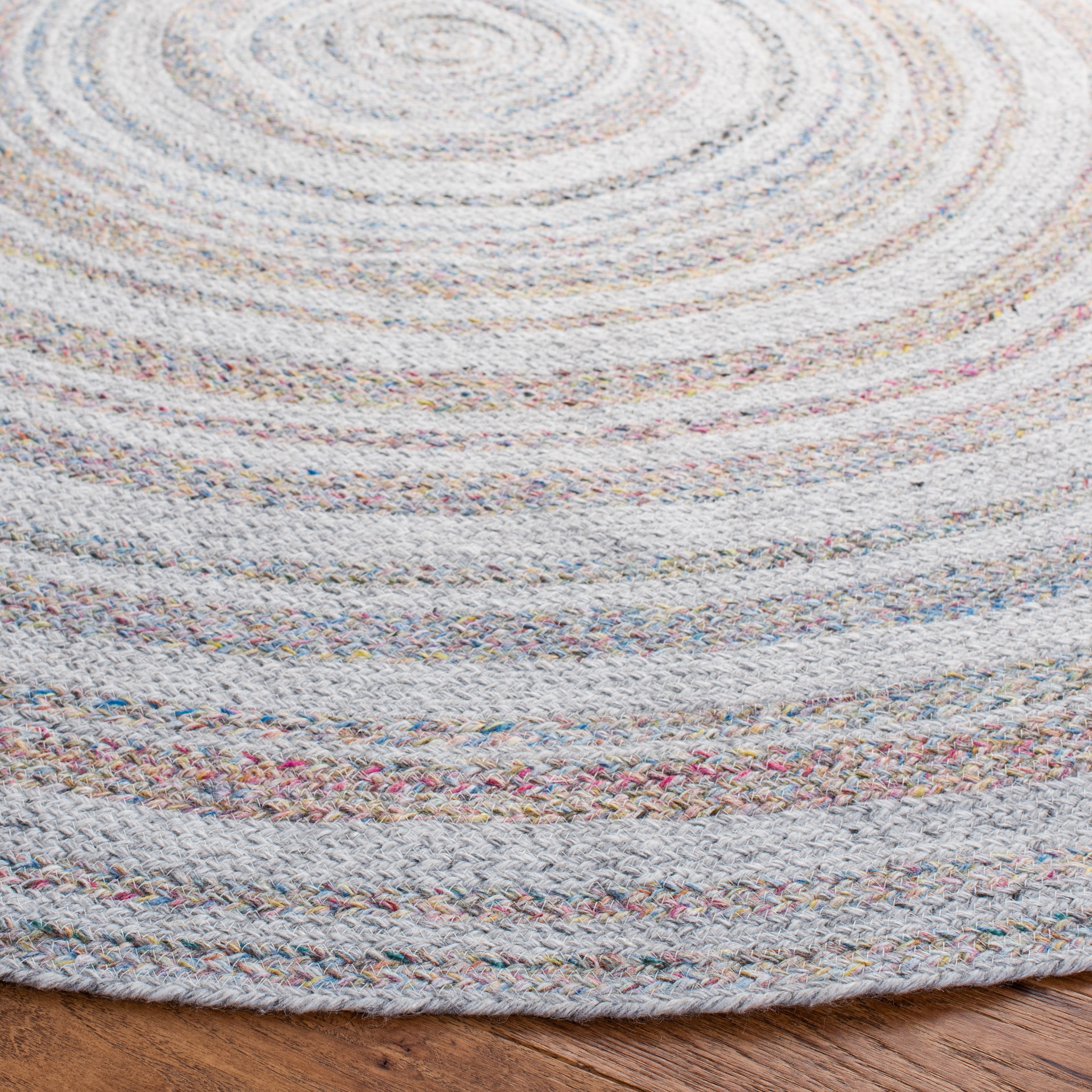 SAFAVIEH Cape Cod Linda Abstract Dots Polyester Area Rug, Grey/Pink, 6' x 6' Round